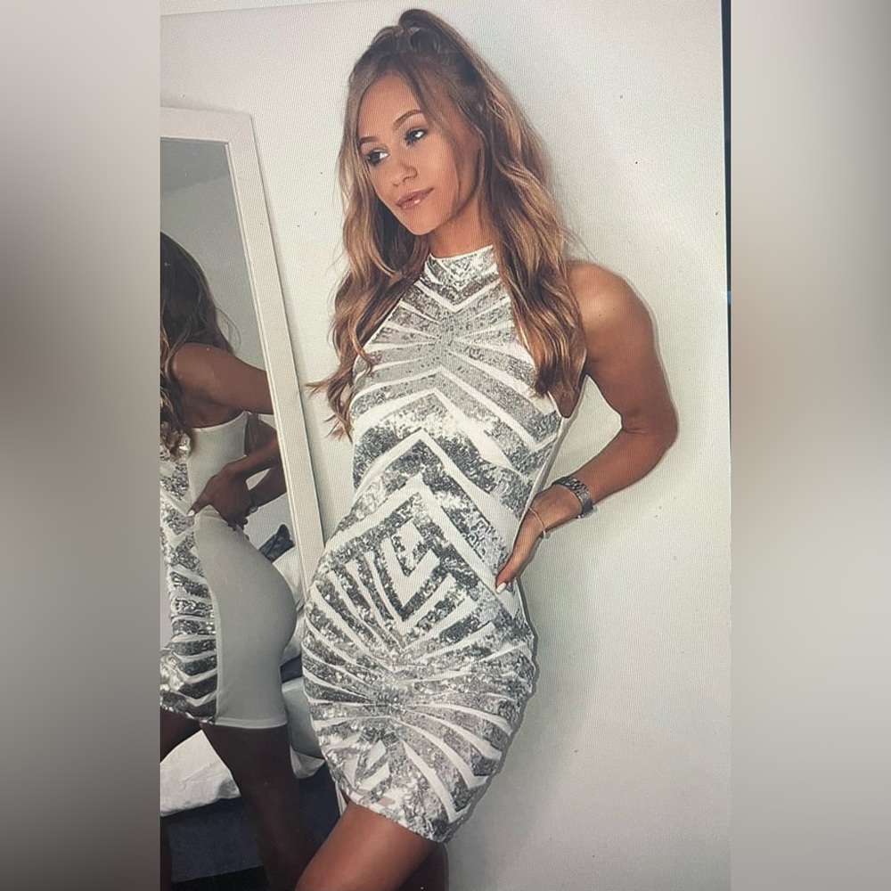 Sequin Front White Dress